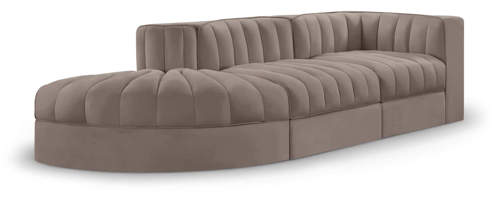 Talia Taupe Velvet Performance Fabric Upholstered Sectional, 3-Piece