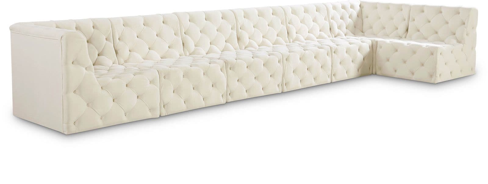 Faye 186" Cream Velvet Upholstered Sectional, 7-Piece