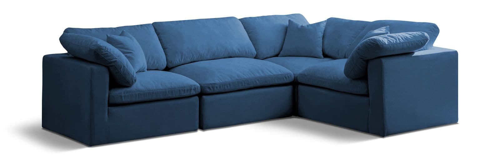 Selene 119" Navy Velvet Upholstered Standard Comfort Sectional, 4-Piece