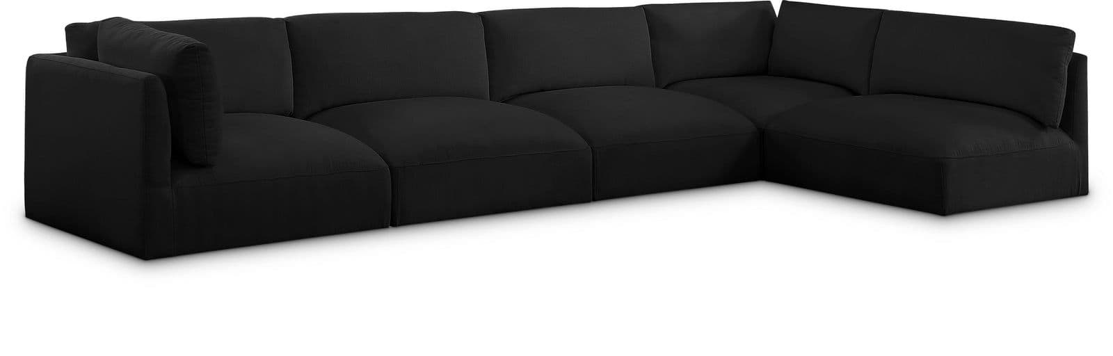 Hadley 152" Black Fabric Upholstered Sectional, 5-Piece (Style 2)