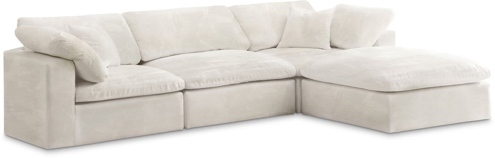 Florence 119" Cream Velvet Upholstered Overstuffed Fiber Filled Comfort Sectional, 4-Piece