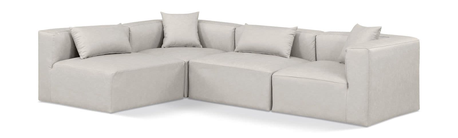 Farrah 108" Cream Vegan Leather Upholstered Sectional, 4-Piece (Style 2)