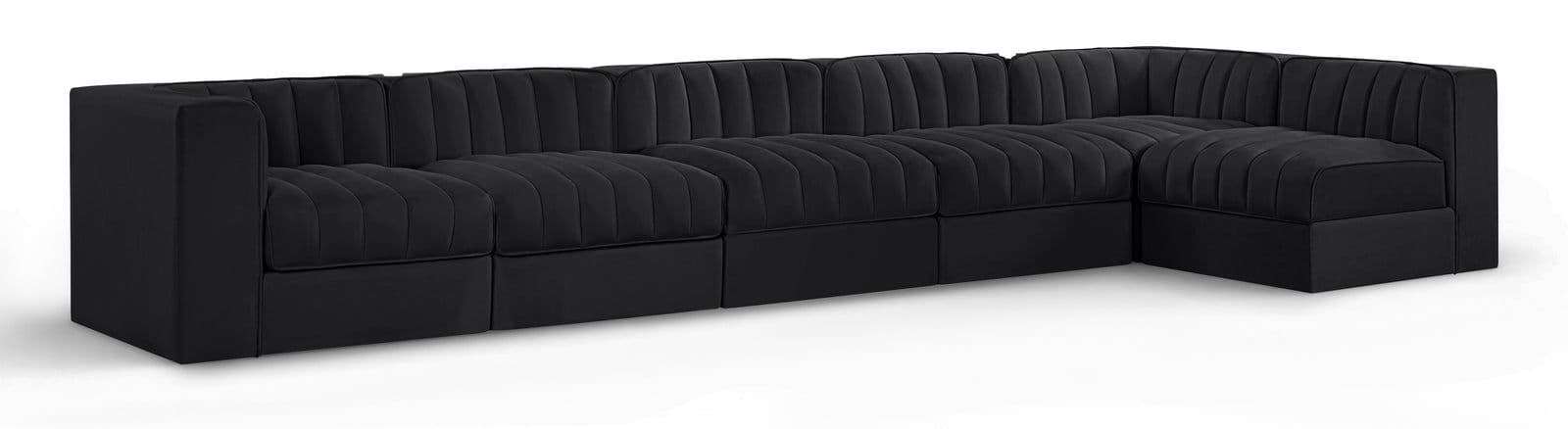 Talia Black Velvet Performance Fabric Upholstered Sectional, 6-Piece (Style 5)