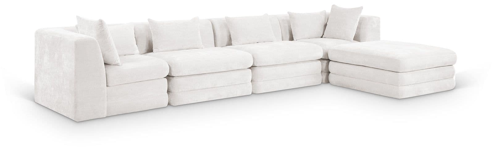 Willow 152" Cream Chenille Fabric Upholstered 5Pc. Sectional, 5-Piece