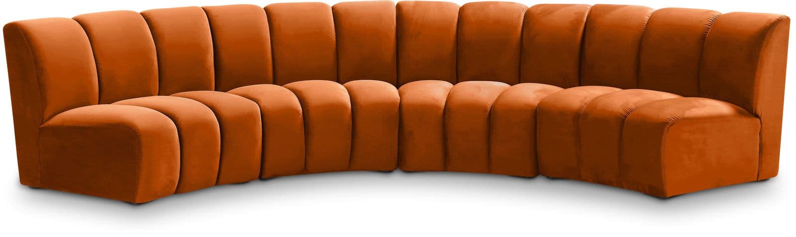 Isolde 148" Cognac Velvet Upholstered Sectional, 4-Piece