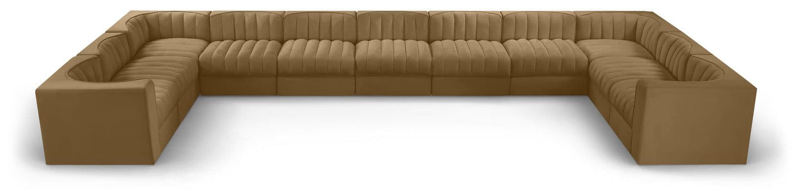Talia Saddle Velvet Performance Fabric Upholstered Sectional, 11-Piece