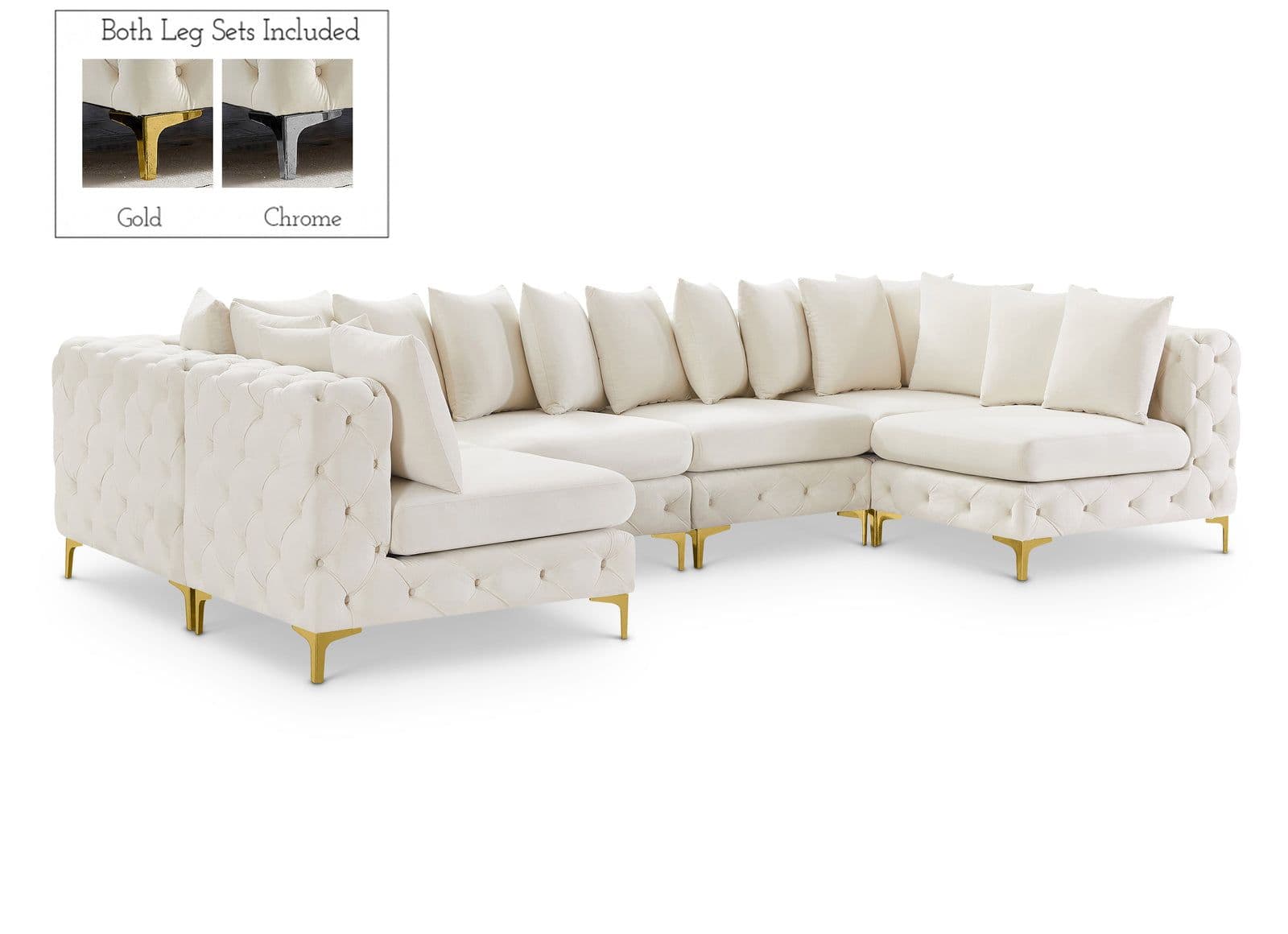 Monroe 139" Cream Velvet Upholstered Sectional, 6-Piece (Style 2)