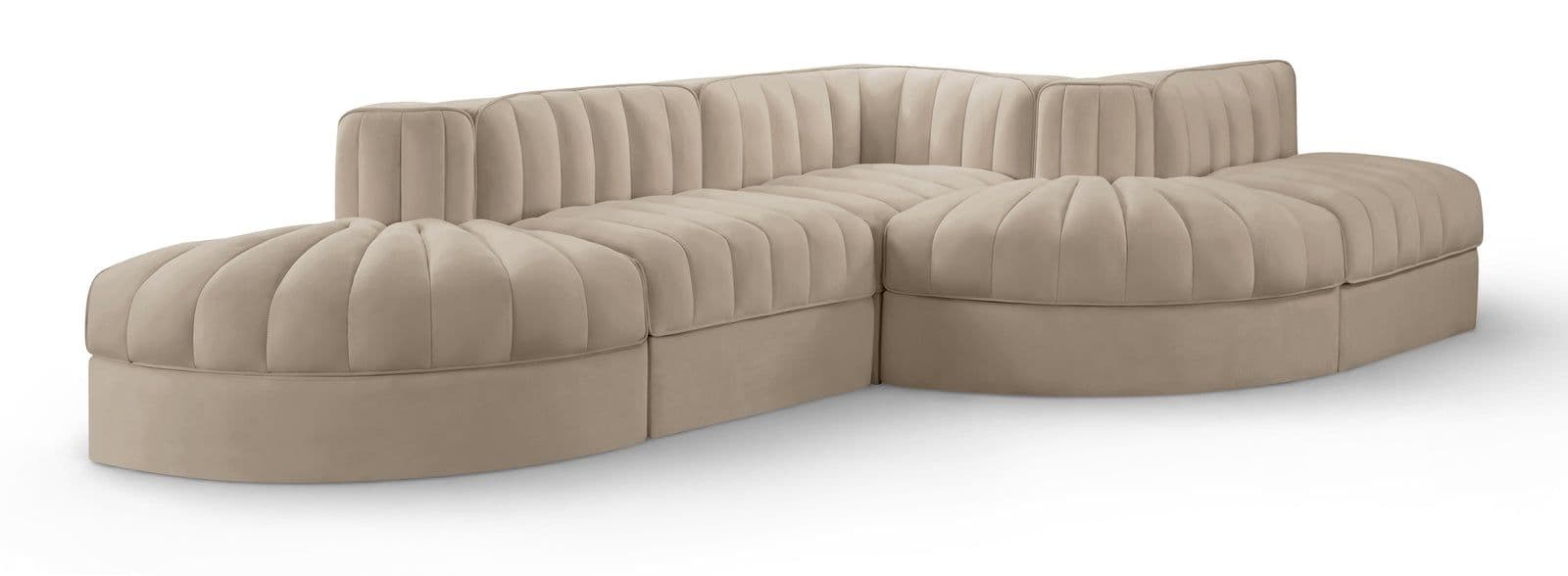 Talia Beige Velvet Performance Fabric Upholstered Sectional, 5-Piece (Style 4)