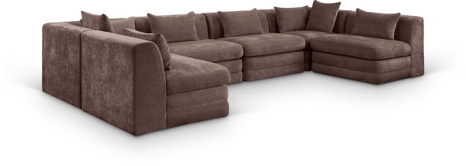 Willow 152" Brown Chenille Fabric Upholstered 6Pc. Sectional, 6-Piece (Style 3)