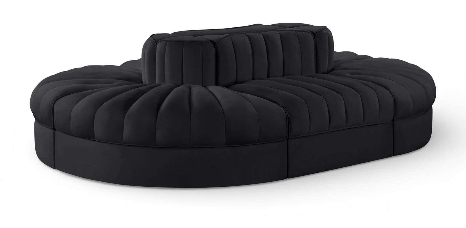 Talia Black Velvet Performance Fabric Upholstered Sectional, 6-Piece (Style 3)