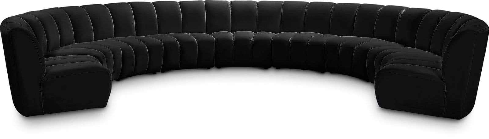 Isolde 178" Black Velvet Upholstered Sectional, 9-Piece