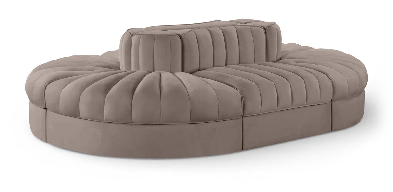 Talia Taupe Velvet Performance Fabric Upholstered Sectional, 6-Piece (Style 3)