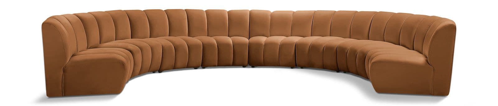 Isolde 183" Saddle Velvet Upholstered Sectional, 8-Piece
