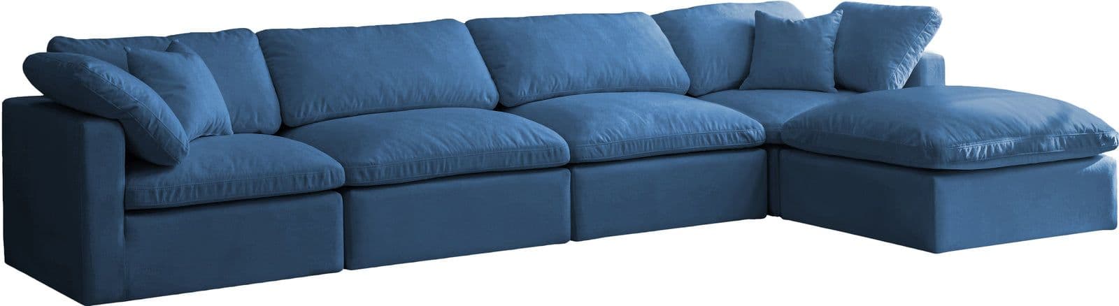 Selene 140" Navy Velvet Upholstered Standard Comfort Sectional, 5-Piece