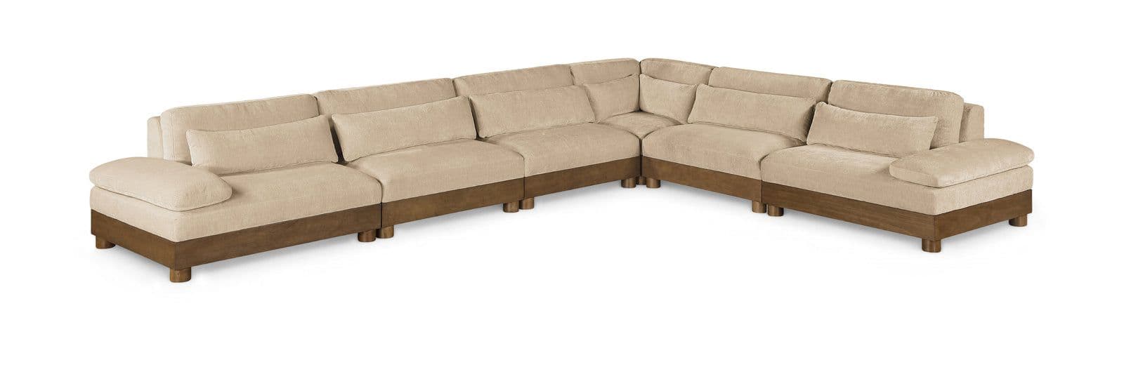 Kira 167.75" Beige Chenille Fabric Upholstered Sectional, 6-Piece