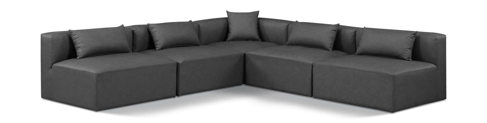 Farrah 108" Charcoal Vegan Leather Upholstered Sectional, 5-Piece