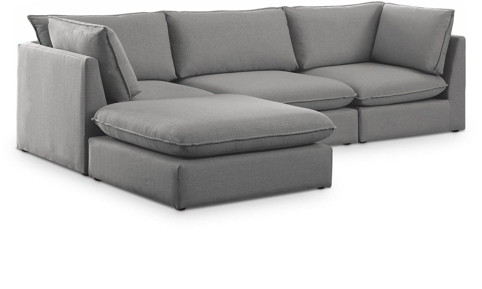 Linden 120" Grey Linen Textured Fabric Upholstered Sectional, 4-Piece (Style 2)