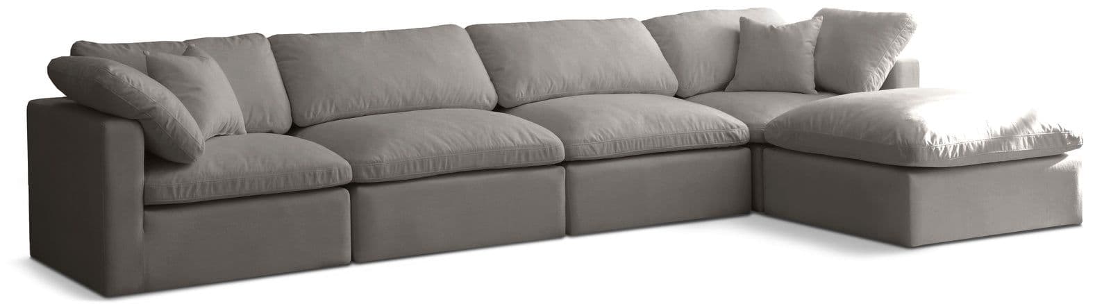Selene 140" Grey Velvet Upholstered Standard Comfort Sectional, 5-Piece