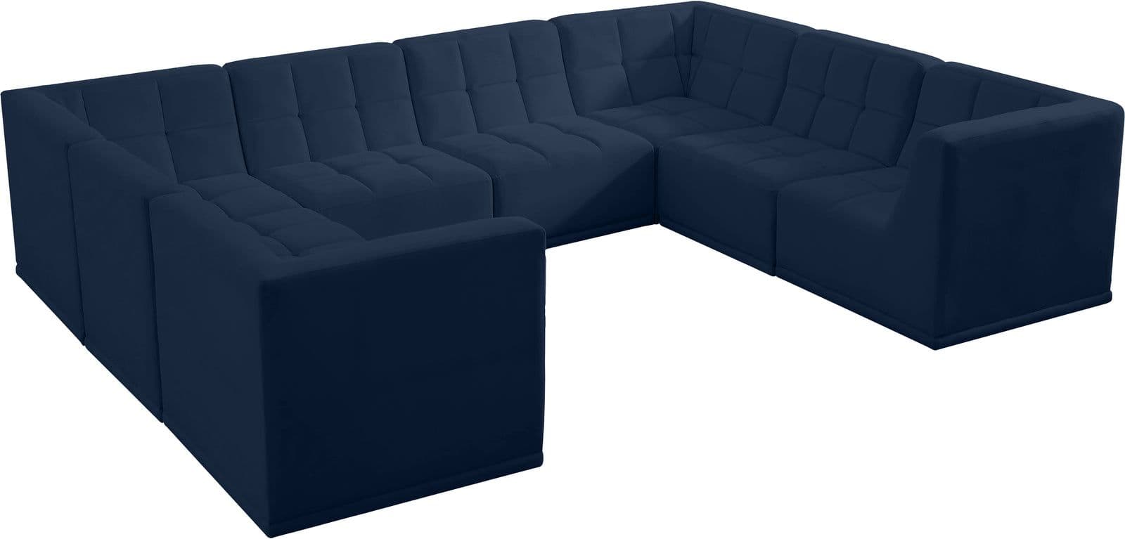 Jolie 128" Navy Velvet Upholstered Sectional, 8-Piece