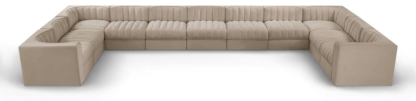 Talia Beige Velvet Performance Fabric Upholstered Sectional, 11-Piece