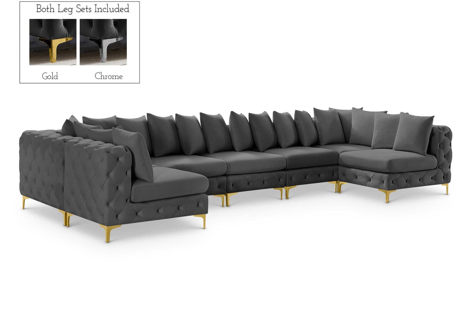 Monroe 169" Grey Velvet Upholstered Sectional, 7-Piece