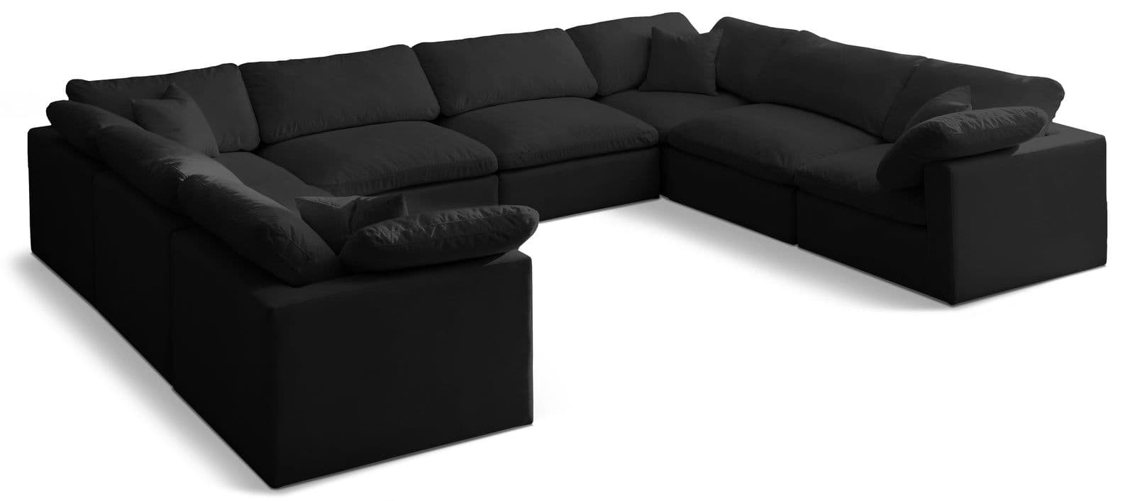 Selene 140" Black Velvet Upholstered Standard Comfort Sectional, 8-Piece