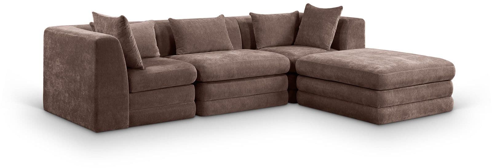 Willow 114" Brown Chenille Fabric Upholstered 4Pc. Sectional, 4-Piece