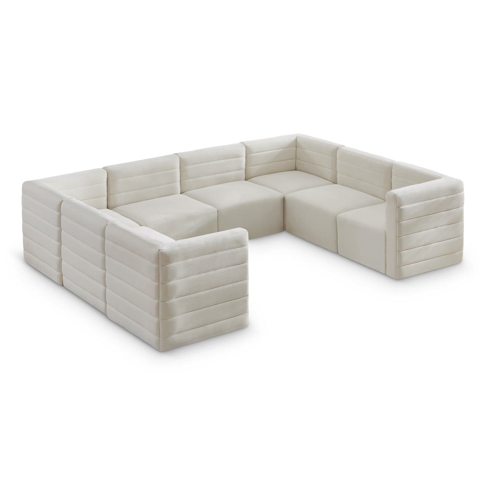 Opal 126" Cream Velvet Upholstered Comfort Sectional, 8-Piece