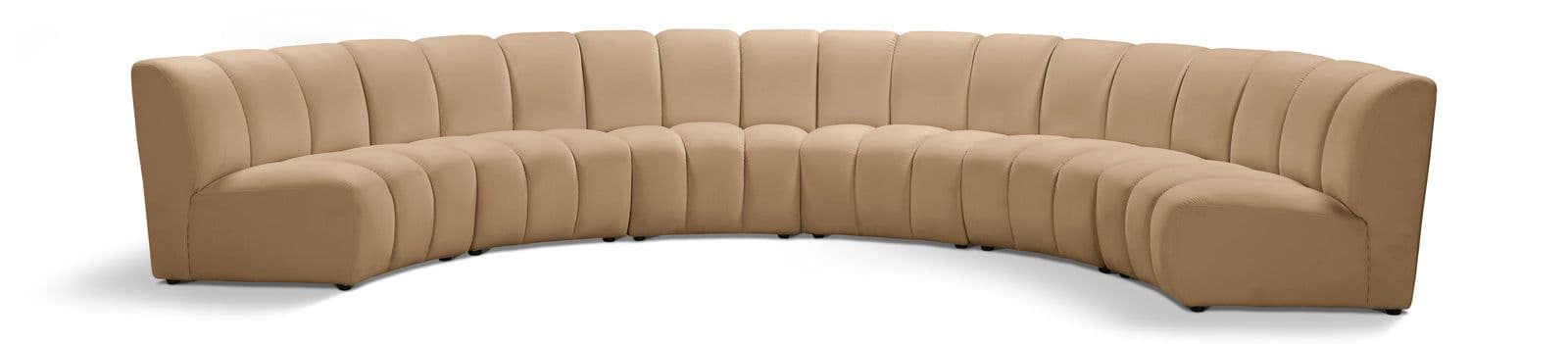 Isolde 174" Camel Velvet Upholstered Sectional, 6-Piece