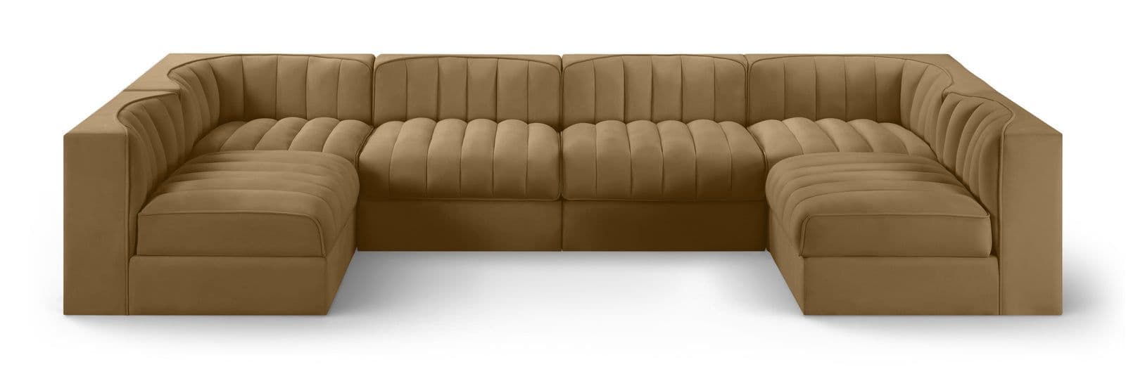 Talia Saddle Velvet Performance Fabric Upholstered Sectional, 6-Piece