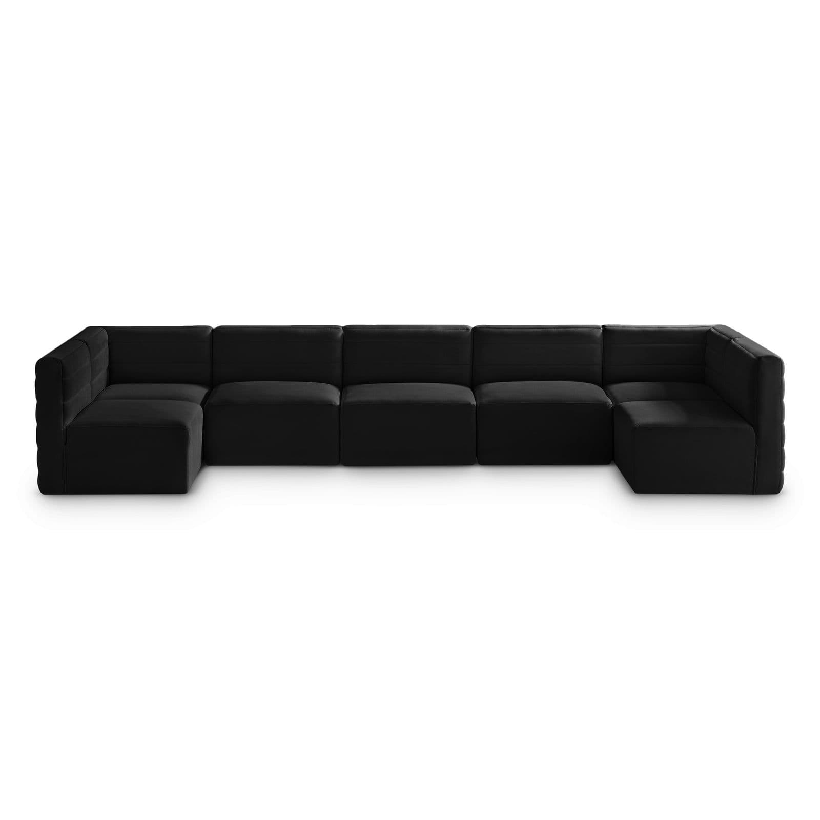Opal 157" Black Velvet Upholstered Comfort Sectional, 7-Piece