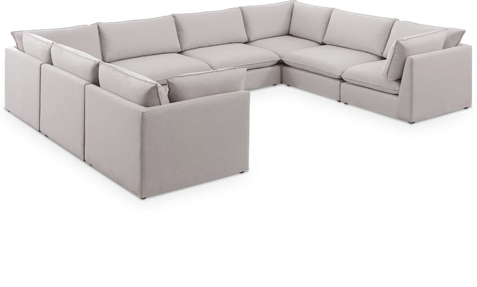 Linden 160" Beige Linen Textured Fabric Upholstered Sectional, 8-Piece