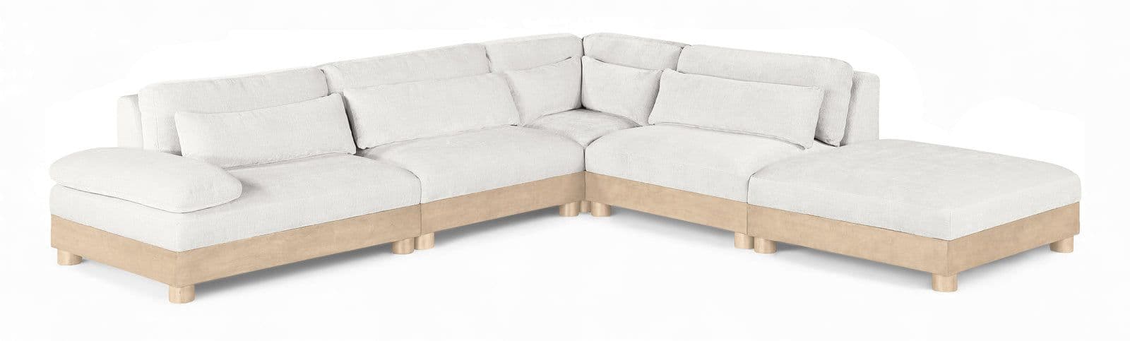 Kira 120" Cream Chenille Fabric Upholstered Modular Sectional, 5-Piece
