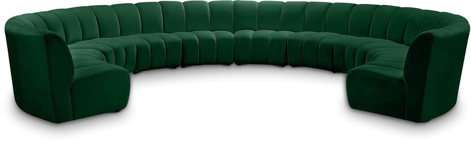 Isolde 178" Green Velvet Upholstered Sectional, 10-Piece
