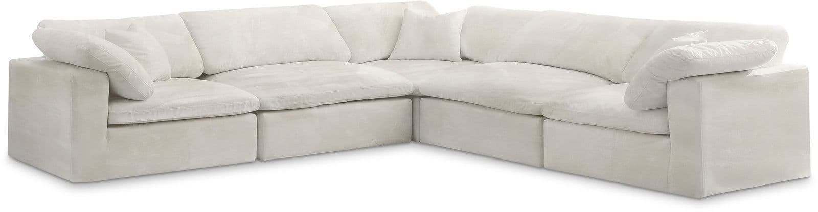 Florence 119" Cream Velvet Upholstered Overstuffed Fiber Filled Comfort Sectional, 5-Piece