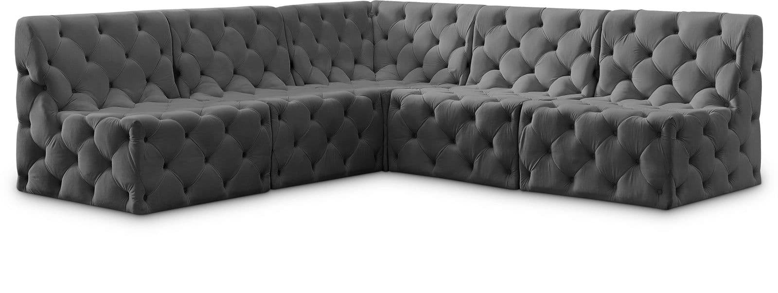 Faye 93" Grey Velvet Upholstered Sectional, 5-Piece