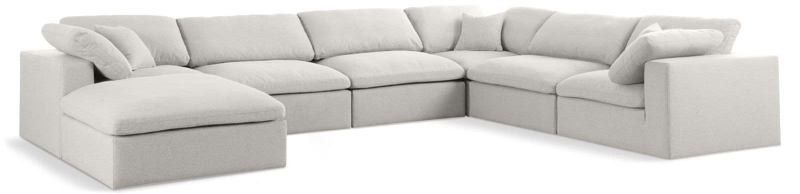Camden 158" Cream Linen Textured Fabric Upholstered Deluxe Comfort Sectional, 7-Piece