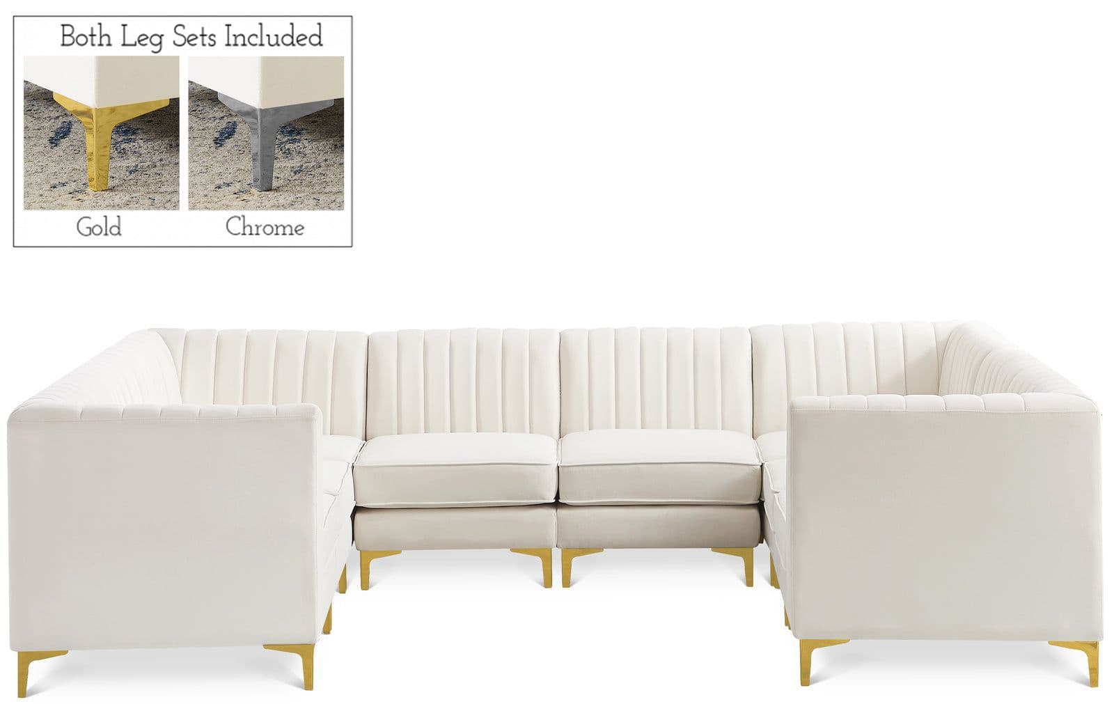 Quinn 116.5" Cream Velvet Upholstered Sectional, 8-Piece