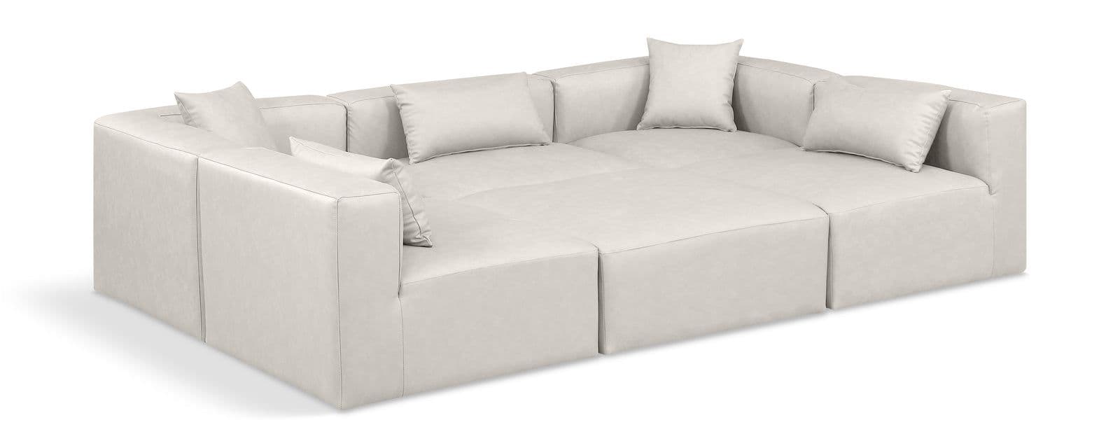 Farrah 108" Cream Vegan Leather Upholstered Sectional, 6-Piece