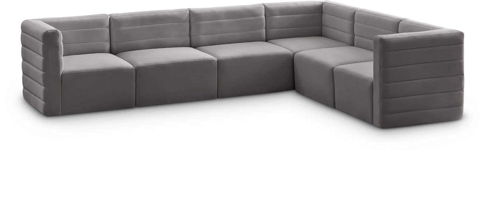 Opal 126" Grey Velvet Upholstered Comfort Sectional, 6-Piece