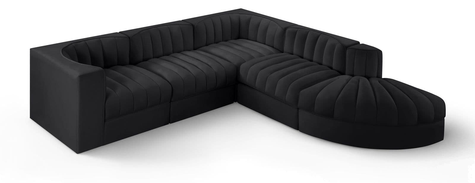Talia Black Velvet Performance Fabric Upholstered Sectional, 5-Piece (Style 3)