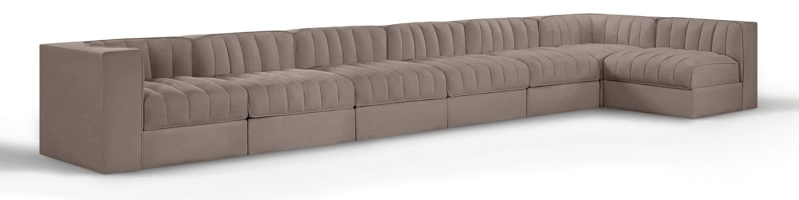 Talia Taupe Velvet Performance Fabric Upholstered Sectional, 7-Piece (Style 4)