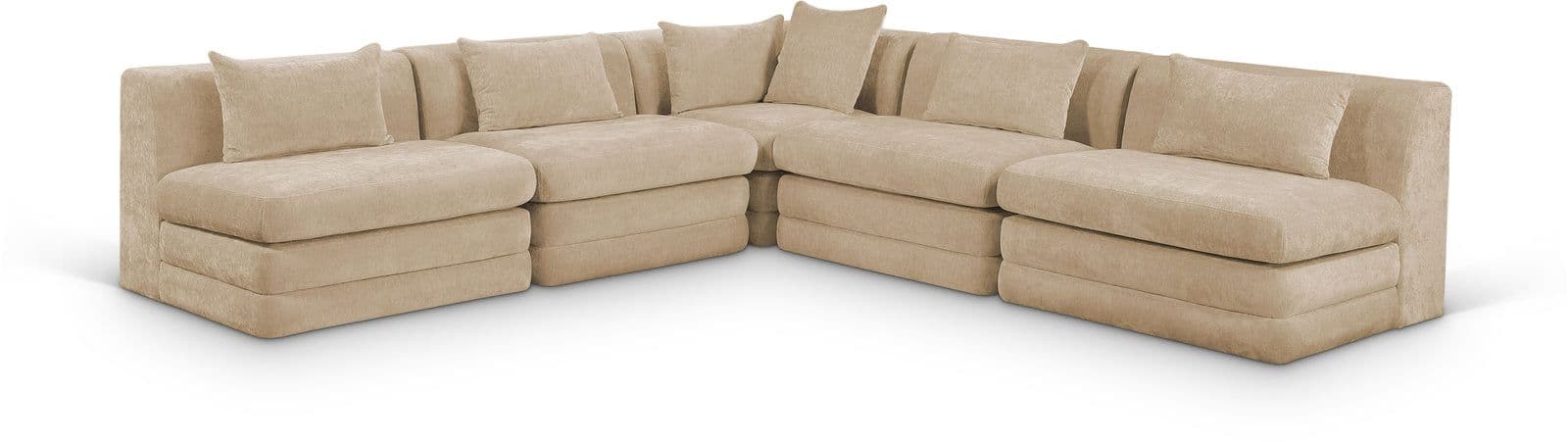 Willow 114" Beige Chenille Fabric Upholstered 5Pc. Sectional, 5-Piece