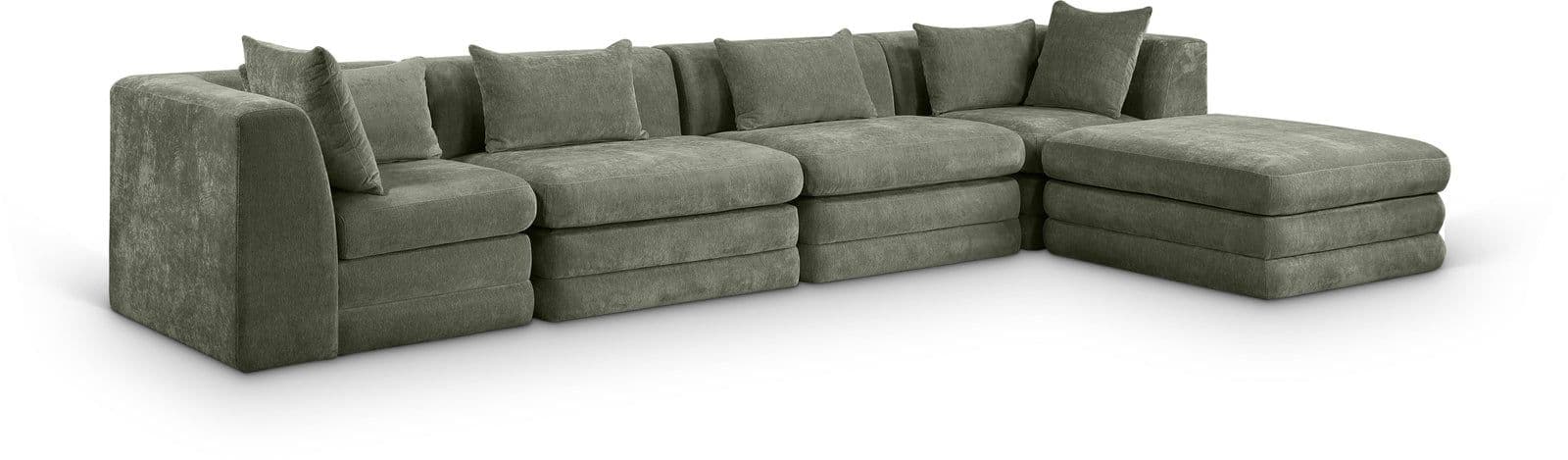 Willow 152" Green Chenille Fabric Upholstered 5Pc. Sectional, 5-Piece