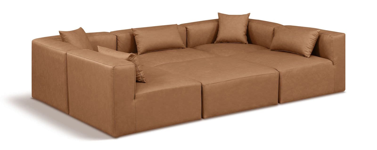 Farrah 108" Brown Vegan Leather Upholstered Sectional, 6-Piece