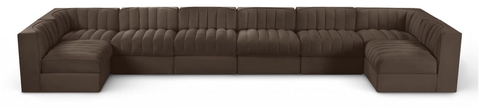 Talia Brown Velvet Performance Fabric Upholstered Sectional, 8-Piece