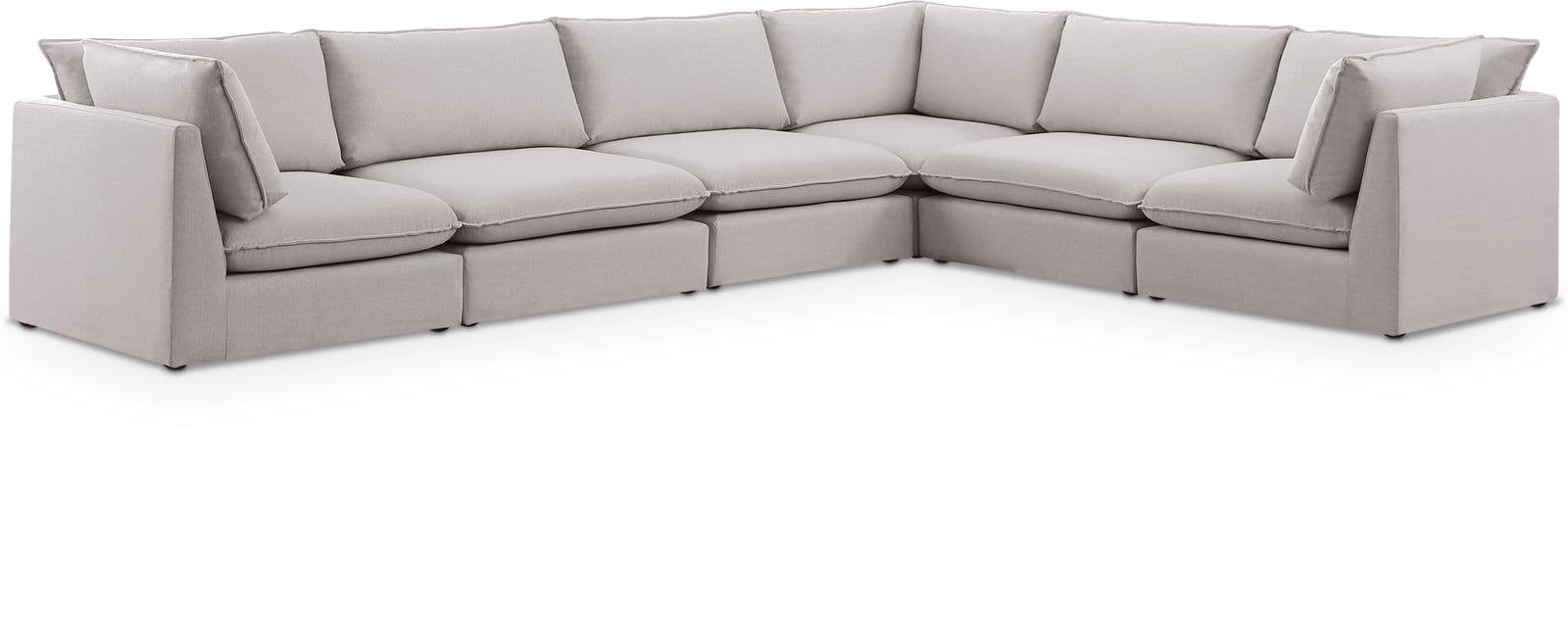 Linden 160" Beige Linen Textured Fabric Upholstered Sectional, 6-Piece