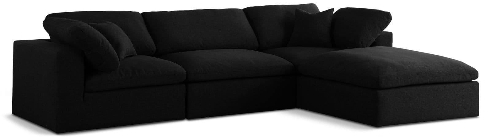 Camden 119" Black Linen Textured Fabric Upholstered Deluxe Comfort Sectional, 4-Piece