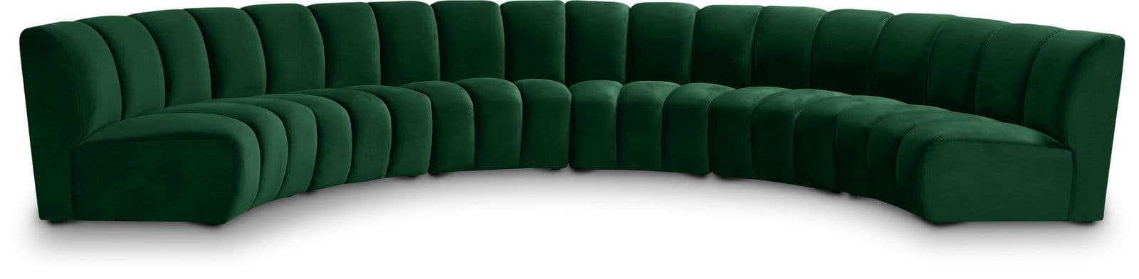 Isolde 176" Green Velvet Upholstered Sectional, 6-Piece
