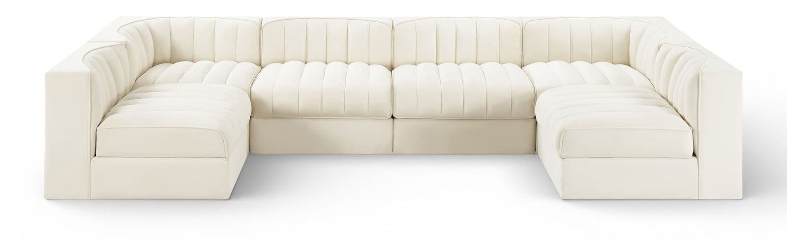 Talia Cream Velvet Performance Fabric Upholstered Sectional, 6-Piece